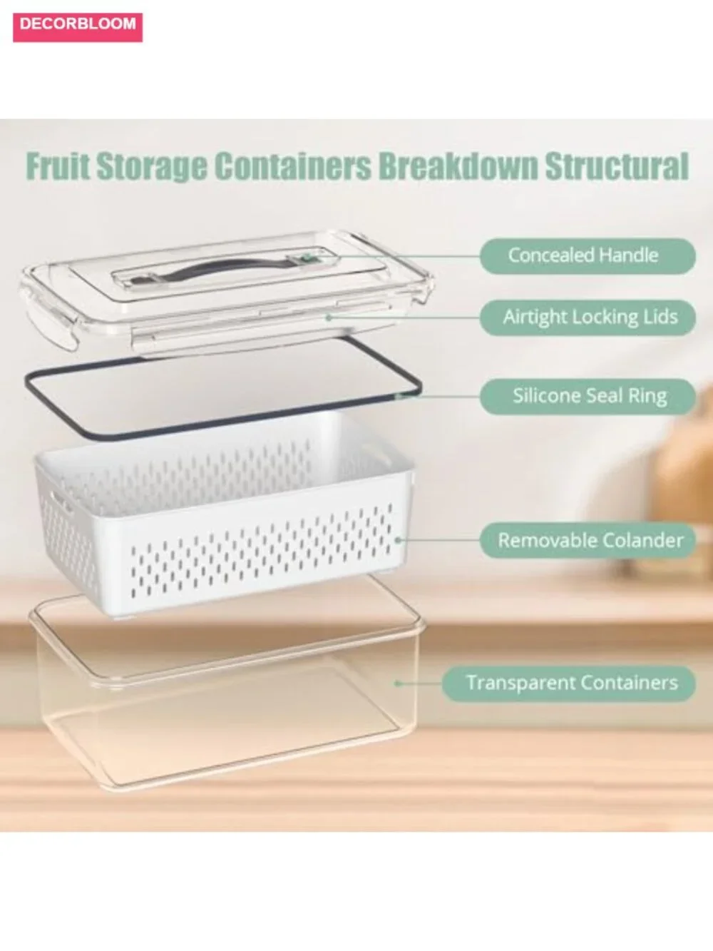 5-Piece Airtight Food Storage Container Set with Colanders and Handles,